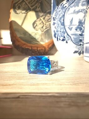 Vintage Blue Gemstone Statement Ring - Sterling Silver 925